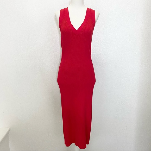 Michael Kors Red Sleeveless Ribbed V-Neck Dress - Picture 2 of 6